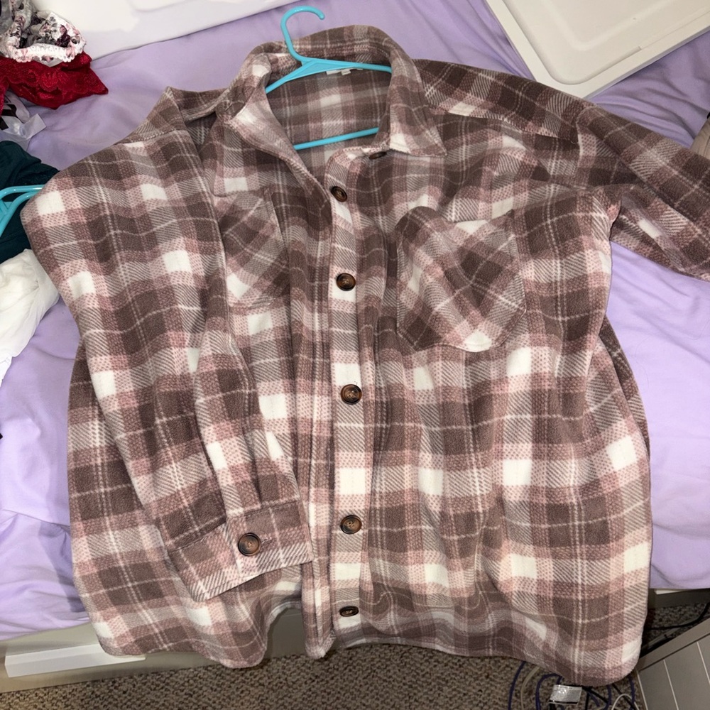 Maurices Women's Plaid Button Down Shirt in Brown and White